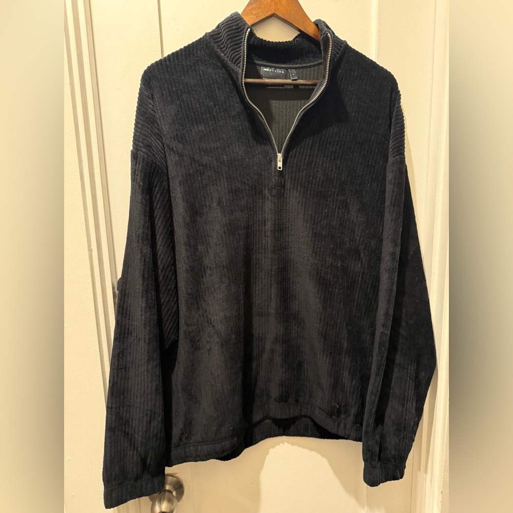 Men's Black Corduroy Quarter-Zip Pullover Shirt